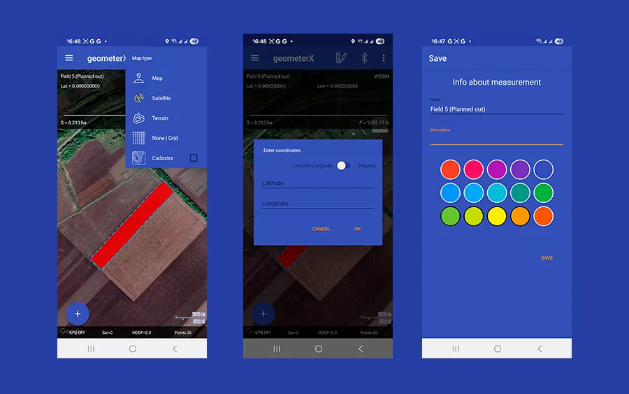 Geometer SCOUT App. Expanded options for Area Management