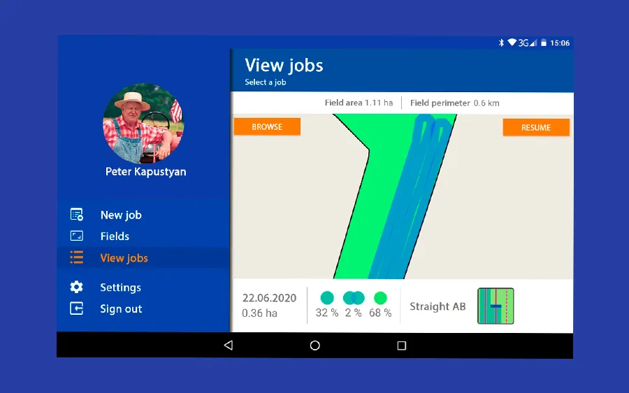 Geotrack App. Field Map. Covered area visualization in real time